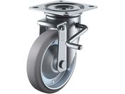 ユーエイ/プレート式 自在 キャスター グレーゴム 車輪径150mm ストッパー付き PMタイプ PMS-LB R 型 取付寸法94×94 87×87 PMS-150WBLB R -G