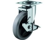 ユーエイ/プレート式 自在 キャスター グレーゴム 車輪径125mm ストッパー付き Jタイプ RJ2-S型 取付寸法80×80 75×75 RJ2-125NWRS-G