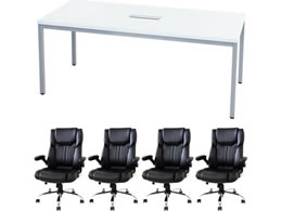 Netforce ��c�e�[�u��1��+�G�O�[�N�e�B�u�`�F�A4�r�Z�b�g 4�l�p��c�Z�b�g W1800 �z���C�g�~�`�F�A�u���b�N GLM-1890H-S8-WH