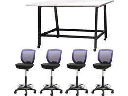 Netforce �n�C�e�[�u��1��+�n�C�`�F�A4�r �Z�b�g ��1800mm �L���X�^�[�r �e�[�u���`�F�A BK�~WH �`�F�A NV WHT18HCRH14BWNV
