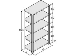イトーキ 軽量ボルトレスラックRE型 単体 天地5段 W900×H1800