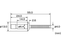 エビ 高強度ブラインドリベット Sボルト(丸頭) Φ6.4／板厚9.5mm (250本