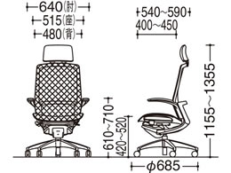 オカムラ フィノラ エクストラハイバック 座メッシュ アジャスト肘 D