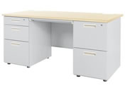 Netforce/ナッツ 両袖机 2+3段 幅1400mm ニューグレー×ナチュラル/LRD-147-NGNA23