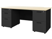 Netforce/ナッツ 両袖机 2+3段 幅1600mm ブラック×ナチュラル/LRD-167B-BNA23