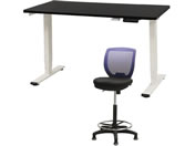 Netforce/昇降デスク1台+ハイチェア1脚 セット 幅1200mm 固定脚 キャスター脚 デスクチェア WH×BK チェア NV/AJ1260CRHFLWBNV