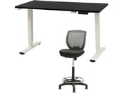 Netforce/昇降デスク1台+ハイチェア1脚 セット 幅1200mm 固定脚 キャスター脚 デスクチェア WH×BK チェア GY/AJ1260CRHFLWBGY