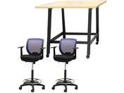 Netforce/�n�C�e�[�u��1��+�n�C�`�F�A2�r �Z�b�g �I�t�� ��1200mm �L���X�^�[�r �e�[�u���`�F�A BK�~NA �`�F�A NV/WHT12HCRHTABNNV