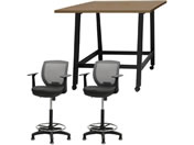 Netforce/�n�C�e�[�u��1��+�n�C�`�F�A2�r �Z�b�g �I�t�� ��1200mm �Œ�r �L���X�^�[�r �e�[�u���`�F�A BK�~WN �`�F�A GY/WHT12HCRHTFKWGY