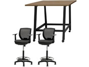 Netforce/�n�C�e�[�u��1��+�n�C�`�F�A2�r �Z�b�g �I�t�� ��1200mm �Œ�r �L���X�^�[�r �e�[�u���`�F�A BK�~WN �`�F�A BK/WHT12HCRHTFKWBK