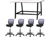 Netforce/�n�C�e�[�u��1��+�n�C�`�F�A4�r �Z�b�g ��1800mm �L���X�^�[�r �e�[�u���`�F�A BK�~WH �`�F�A NV/WHT18HCRH14BWNV