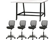 Netforce/�n�C�e�[�u��1��+�n�C�`�F�A4�r �Z�b�g ��1800mm �L���X�^�[�r �e�[�u���`�F�A BK�~WH �`�F�A GY/WHT18HCRH14BWGY