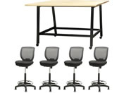 Netforce/�n�C�e�[�u��1��+�n�C�`�F�A4�r �Z�b�g ��1800mm �Œ�r �L���X�^�[�r �e�[�u���`�F�A BK�~NA �`�F�A GY/WHT18HCRHFLBNGY