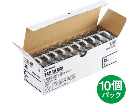 キングジム テプラPROテープ6mm 白／黒文字 10個 SS6K-10PN【通販