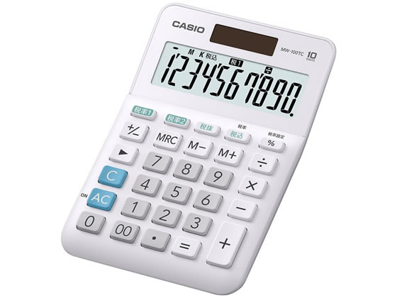 カシオ W税率電卓 ミニジャストタイプ 10桁 白 MW-100TCWE-N【通販 