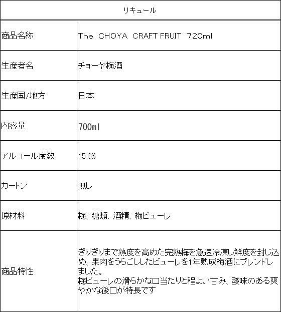 酒)チョーヤ梅酒 The CHOYA CRAFT FRUIT 720ml | Forestway【通販フォレストウェイ】