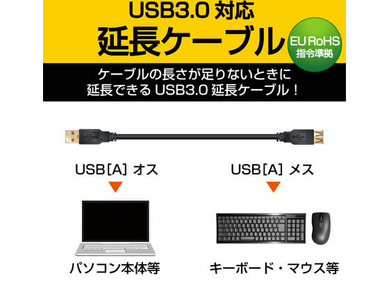 エレコム USB3.0延長ケーブル A-Aタイプ 1m ホワイト USB3-E10WH