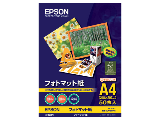 エプソン フォトマット紙 A4 50枚 KA450PM 通販【フォレストウェイ】