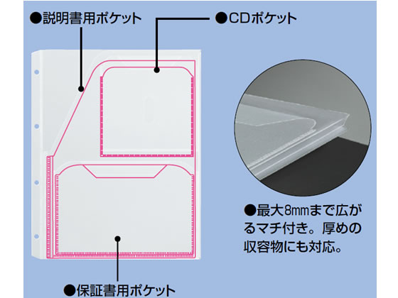 コクヨ 取扱説明書ファイル替紙 3ポケット(マチ付き)A4タテ 2・4穴