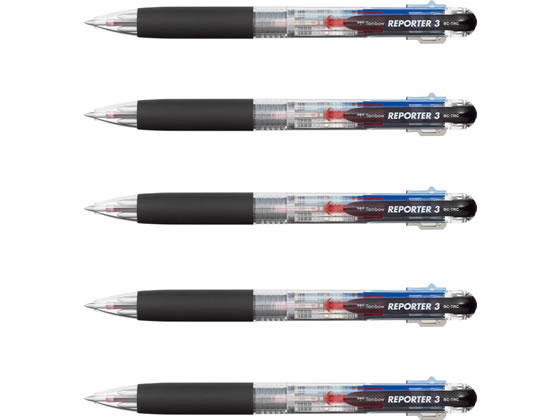 トンボ鉛筆 3色ボールペン リポーター3 軸色クリア 5本【通販