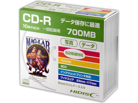 HIDISC CD-R �f�[�^�p 700MB 52�{���Ή� 10�� 5mmSlim�P�[�X���� HDCR80GP10SC