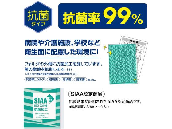 ヒサゴ 抗菌トリック! クリアフォルダ A4 10枚 グリーン OP2461