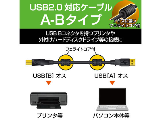 エレコム USB2.0ケーブル フェライトコア付 0.7m U2C-BF07BK 通販【フォレストウェイ】