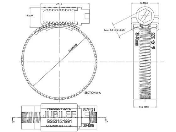 JUBILEE ホースクリップ 締付径 158-190mm (5個入) JBL-7.5SS316