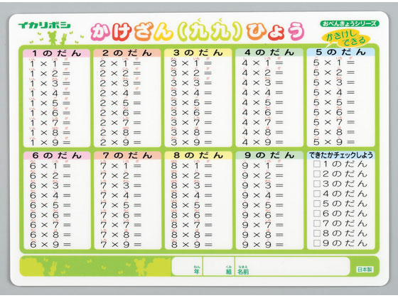 西敬 かき消しできる下敷き かけざん 九九 時間割 Forestway 通販フォレストウェイ