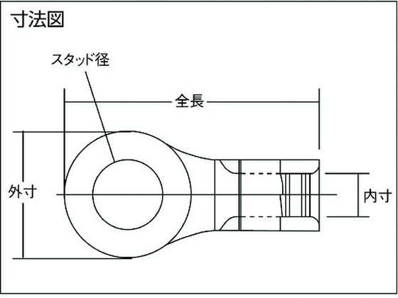 裸圧着端子 ニチフ 耐熱端子 (R形)(100P)外寸12mmスタッド径5.3mm [N 8