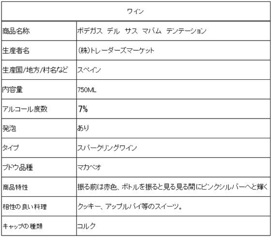 酒)トレーダーズマーケット ボデガス デル サス マバム テンテーション