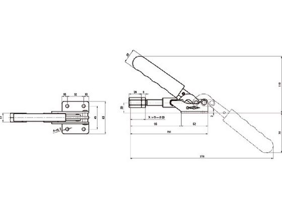 スーパー 横押し型トグルクランプ 全長:278mm 締付力:2kN TPA50F【通販