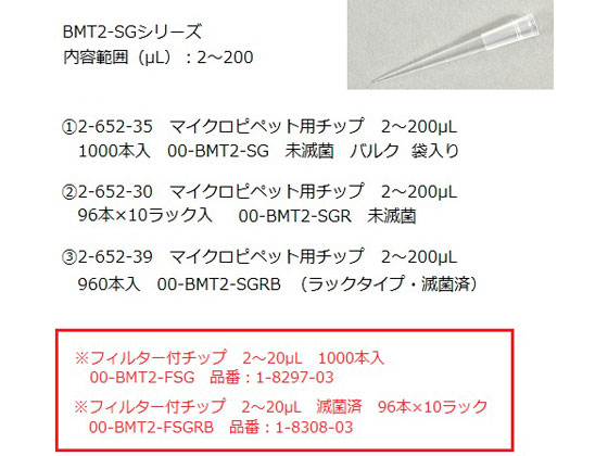 ニチリョー マイクロピペット用チップ 2~200μL 1000本入 00-BMT2-SG